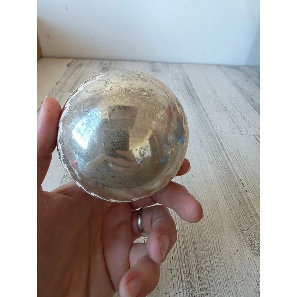 Vintage shiny Brite stencil polka dot flour large ball ornament Xmas tree